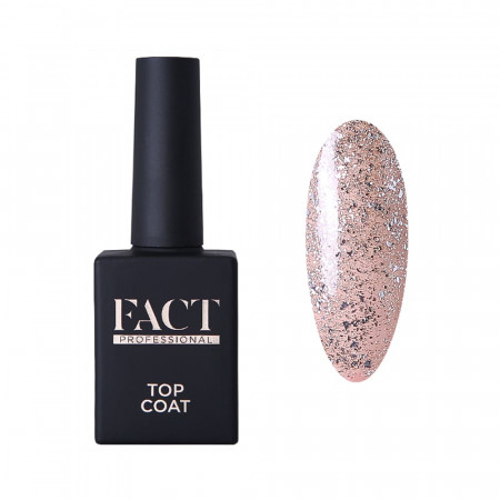 Финиш гель FACT Foil Glitter Top (бежевая основа с серебристой слюдой) без липкого слоя, 15мл